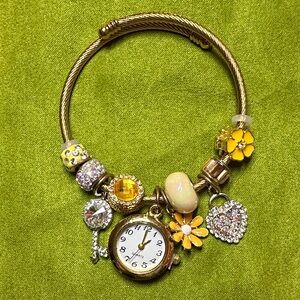 Gold plated and Yellow Charm Bracelet Watch code #003